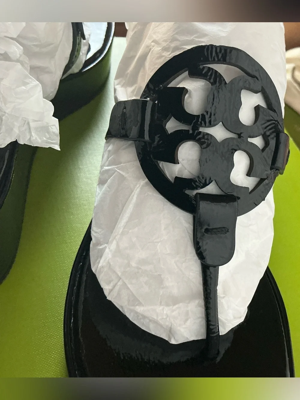 Tory Burch Black Patent Leather Wedge Sandals